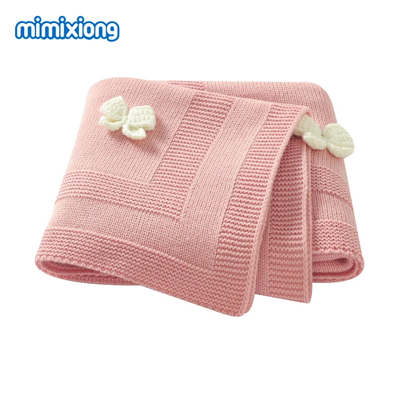 

90*70cm Baby Knitted Blankets Fashion Bowknot Pattern Newborn Boys Girls Stroller Crib Nap Bedding Cradle Quilts Ultra-Soft Mats