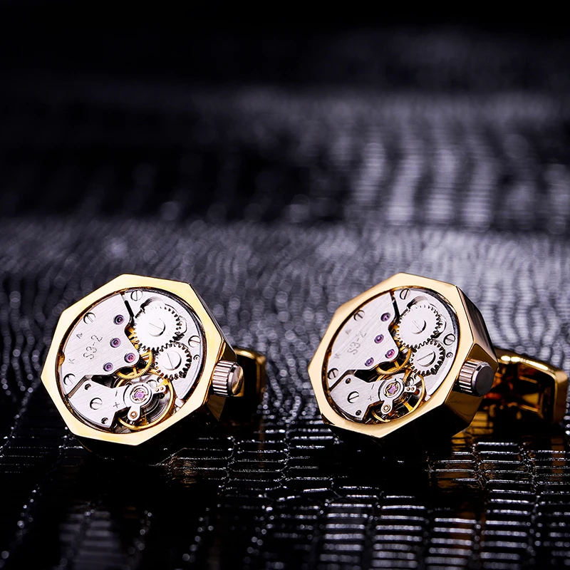 

KFLK jewelry shirt cufflink for mens Brand cuff button Gold-color watch movement cuff link High Quality abotoadura guests