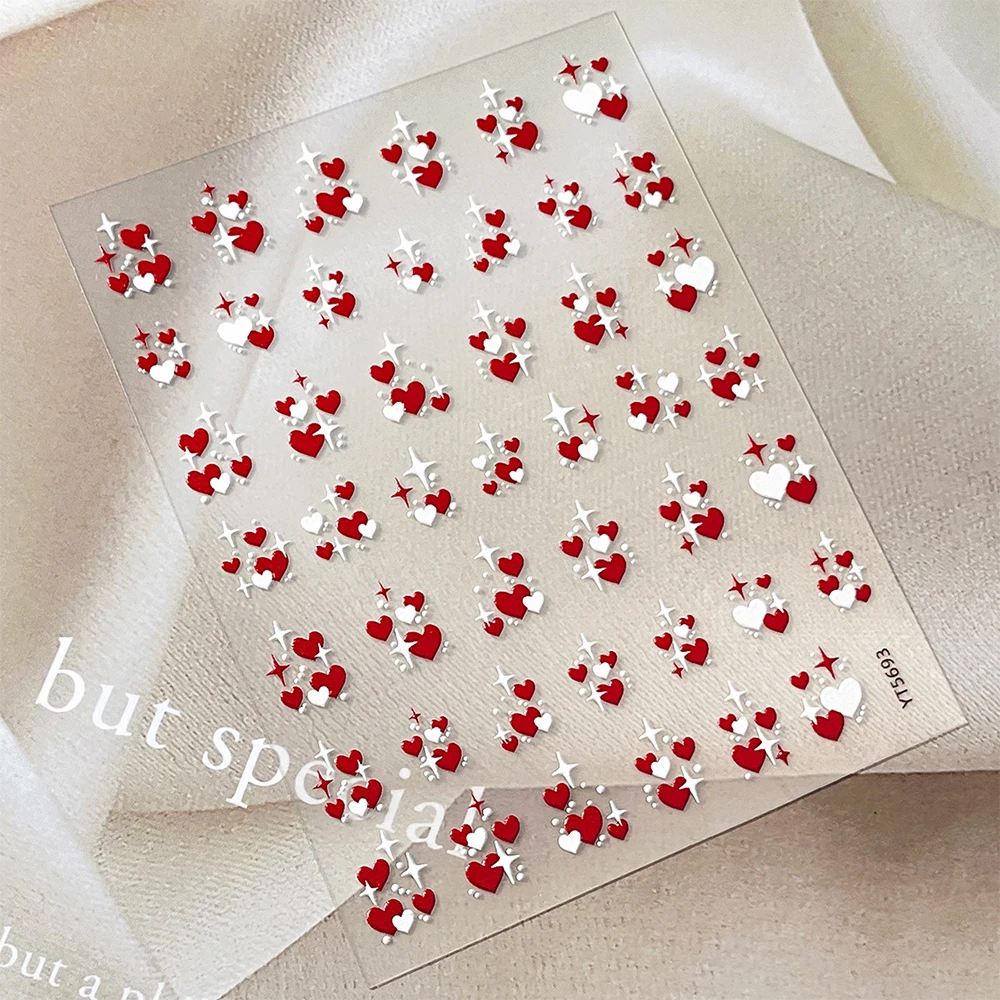 1枚入り ラブハートネイルステッカー 3D 赤白ハート セルフ接着ネイルデカール DIY クロス スターライト マニキュア スライダー ネイルアートデコレーション