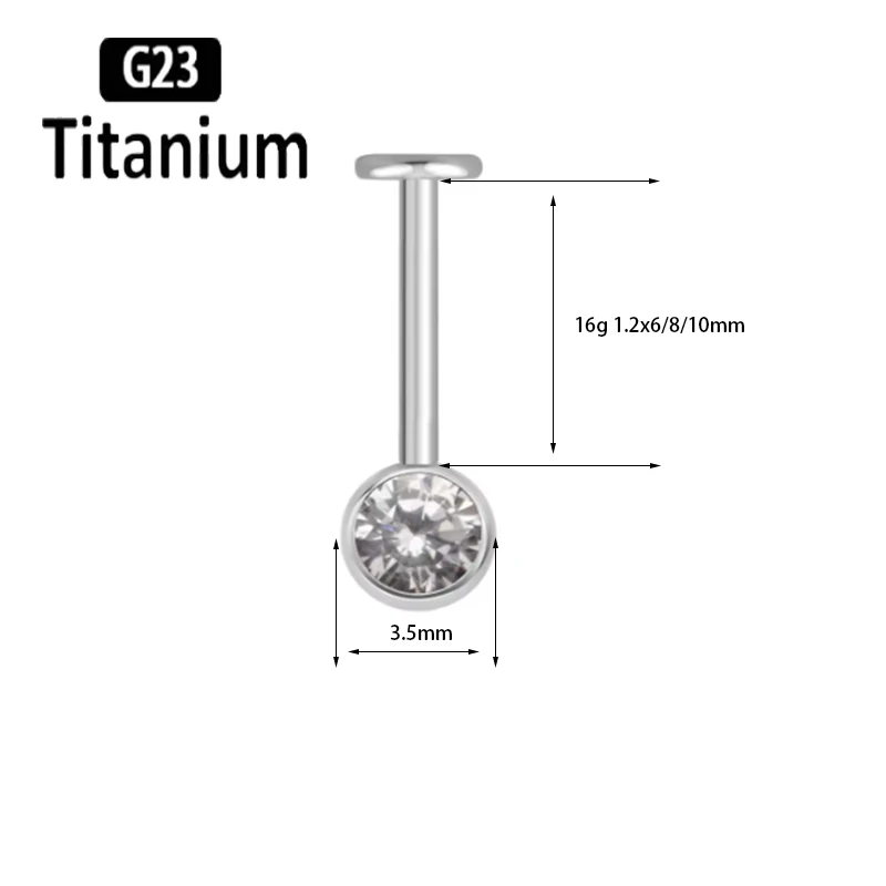  G23 Titanium Piercing 16G Single Round CZ Vertical Helix Earrings Internally Threaded Cartilage Studs Ear Piercing Body Jewelry