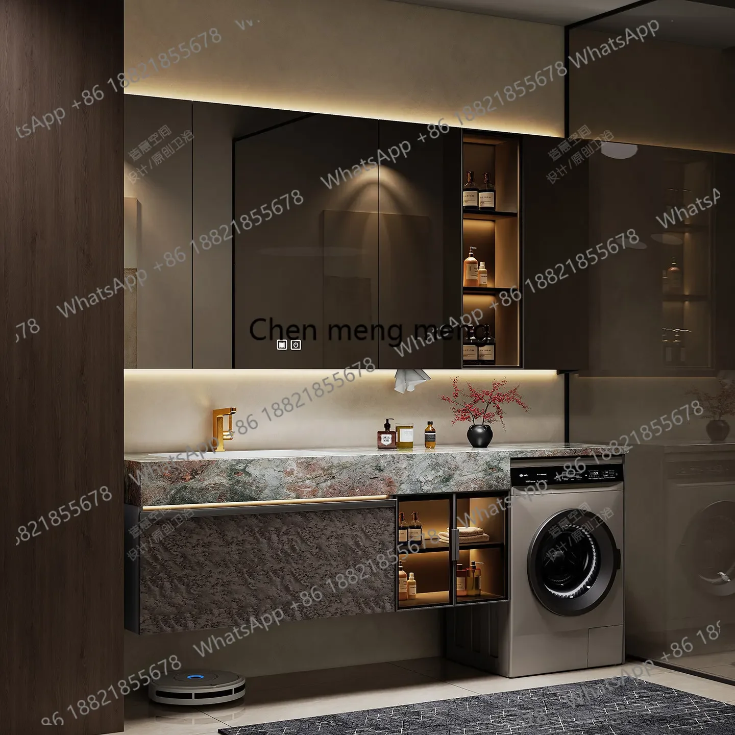 C139 Washing machine cabinet, bathroom cabinet, combination rock slab seamless ceramic integrated basin, bathroom washstand