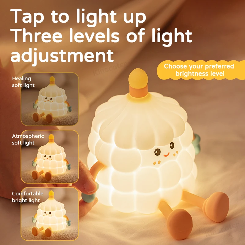 Cute Cake Night Lights Rechargeable Dimming Bedside Desk Pat Touch Silicone Night Lamp Kids Room Decor Cartoon Birthday Gifts