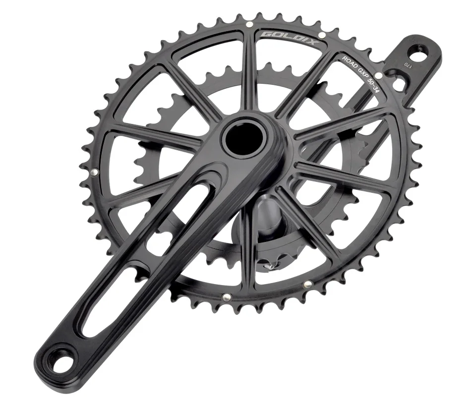 GOLDIX Ultraleichte Rennrad-Kurbelgarnitur Doppelkettenblatt 50-34T/52-36T/53-39T 165/170/175mm Vollständig CNC-gefräster Kurbelarm für Rennräder – Detail 11