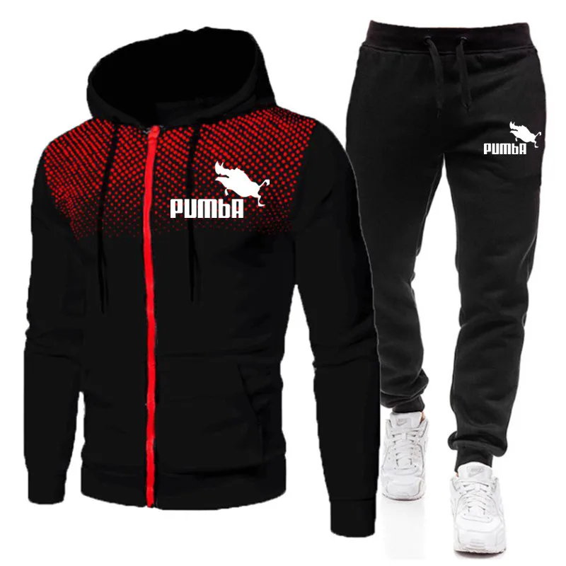 Fashion Print Tracksuit for Men Zipper Hooded Sweatshirt and Sweatpants Two Pieces Suits Male Casual Fitness Jogging Sports Sets