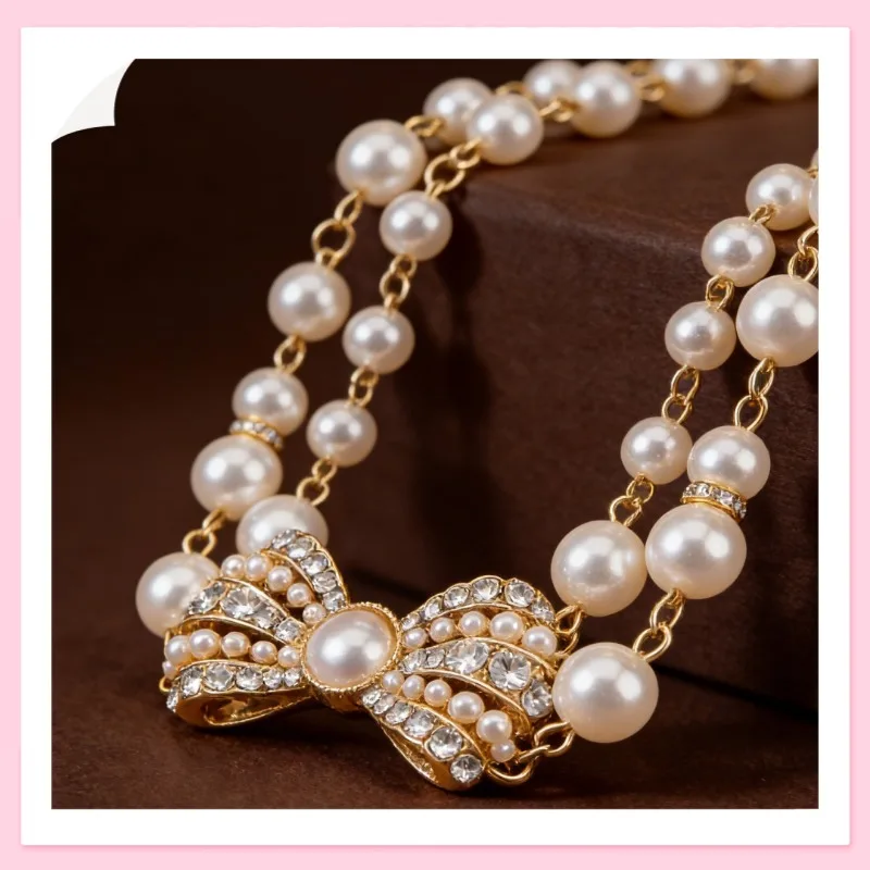 

Винтажное жемчужное ожерелье с бантом, элегантная легкая роскошная цепочка на шею, модный тренд, высококачественные украшения