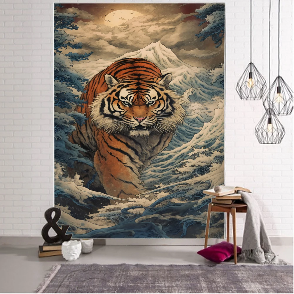 Tiger painting illustration background decoration tapestry home background wall decoration tapestry