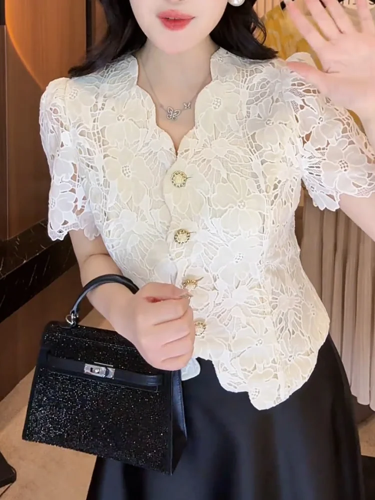 

Ele Lace Top plus Size Faionable Summer New Sle Slimming Versatile Korean Sle Straight Cut ort Sve round Ne ...