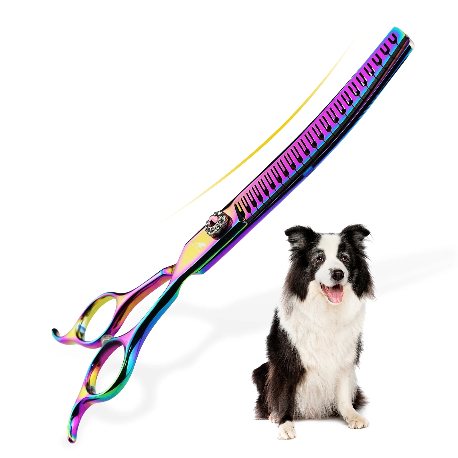 7.0inch multiple colors JP440C diamond high screw upward-curved natural scissors pet grooming scissors sharp beauty right-handed