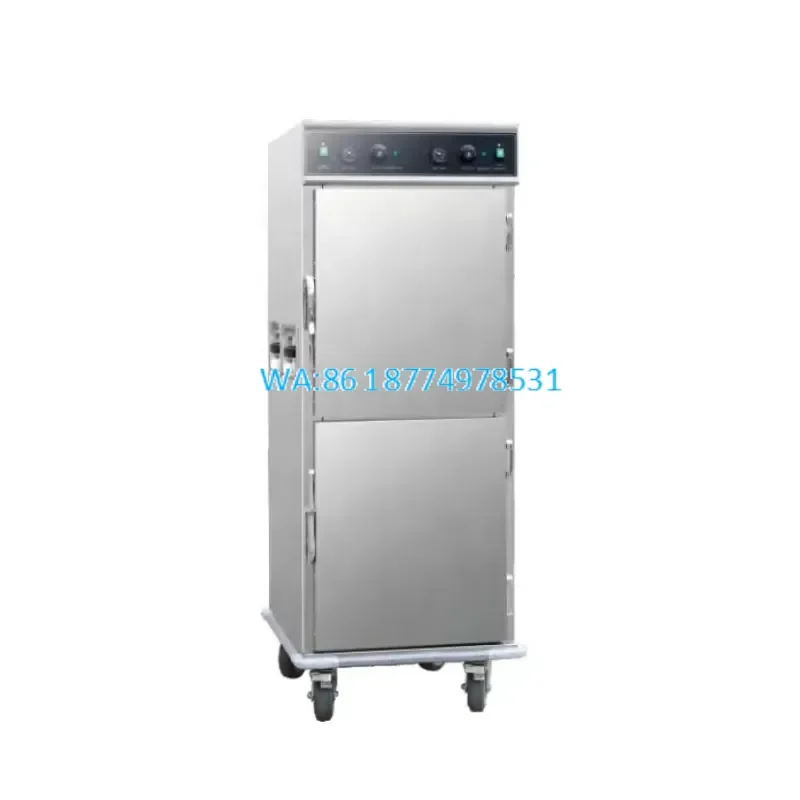Wmwmnu New Stainless Steel Glass Double Door Mobile Commercial Insulated 10 Tray Capacity Fast Food Warmer