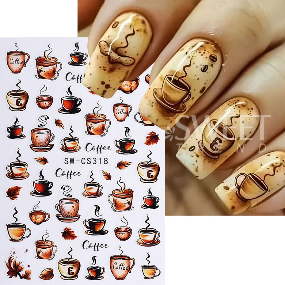 2 stuks retro nagelstickers 3D herfst esdoornblad koffie patroon zelfklevende nagelstickers DIY eenvoudige manicure decoratie sliders