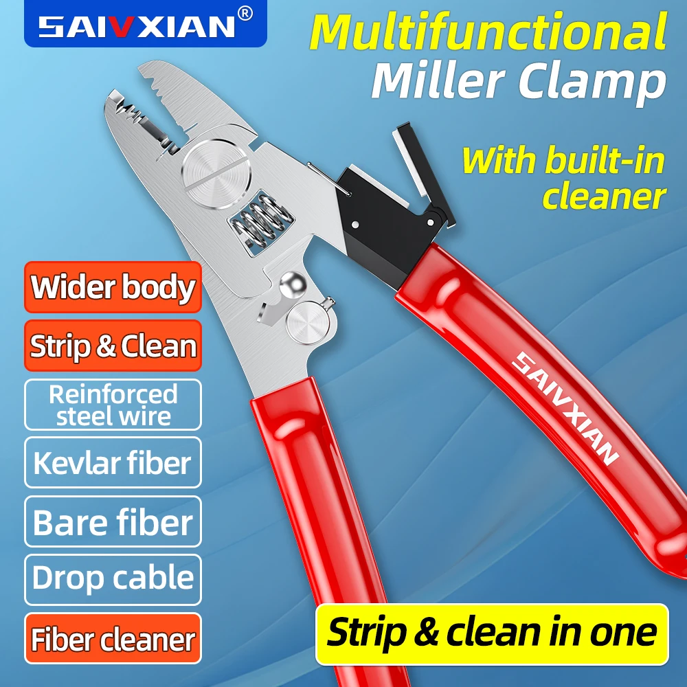 

Multifunctional 2-in-1 Fiber Optic Pliers with Cleaning Wipe Strip Stainless Steel Fiber Drop Cable Stripping Tool with Widened