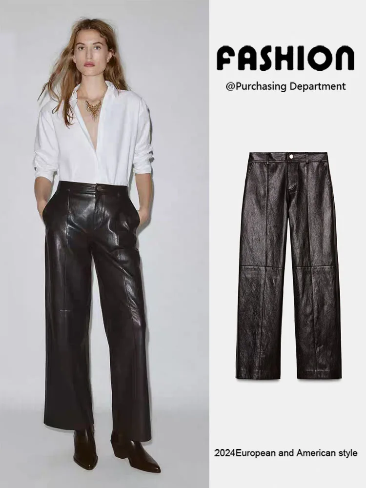 

Новинка зимы: Женские повседневные брюки из искусственной кожи с высокой талией, прямого кроя, универсальные, стройнящие, для женщин