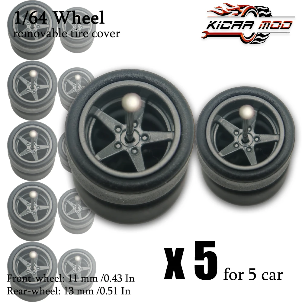 1/64 Vorderräder klein und Hinterräder groß mit abnehmbaren Gummireifen und Pentagramm-Speichen für Modellautos für MINIGT (5 Sets) – Detail 9