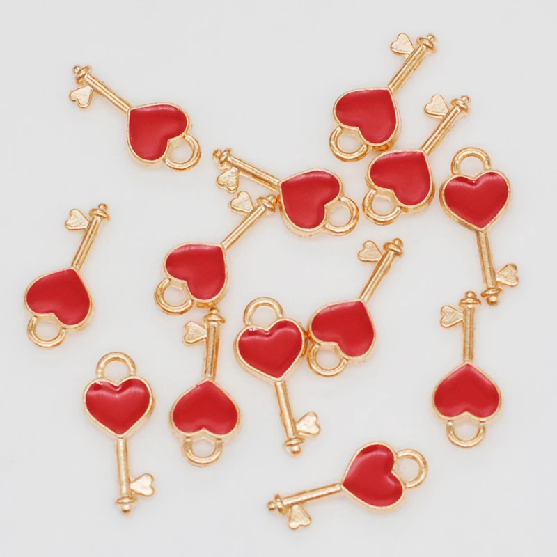 20 pz smalto cuore chiave serratura Charms amore coppia appeso ciondoli pendenti per fai da te braccialetto collana orecchini creazione di gioielli