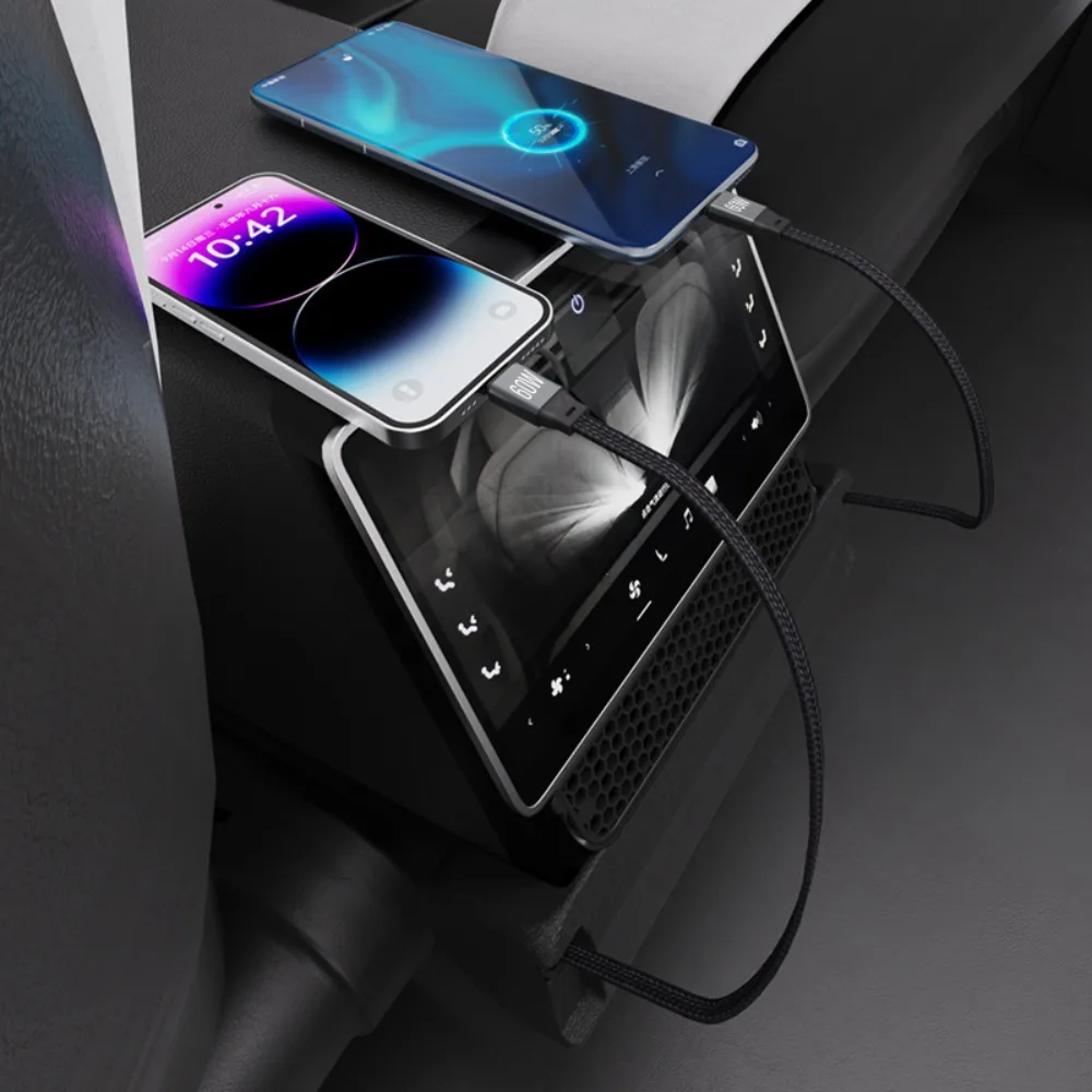 For Tesla Model YL Rear AC Vent Hub Fast Charging Aromatherapy Dock ABS Base with Dust Cover Retractable Cable Car Accessory