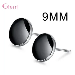 Boutique Women Round 925 Sterling Silver Ear Stud Vintage Engagement Party Pierced Black Stone Earrings Jewelry Gifts