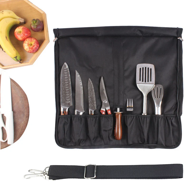 Professional 10 Slots Foldable Chef Knife Bag Kitchen Cooking Slicer Santoku Japanese Knives Storage Pockets Portable Carry Case