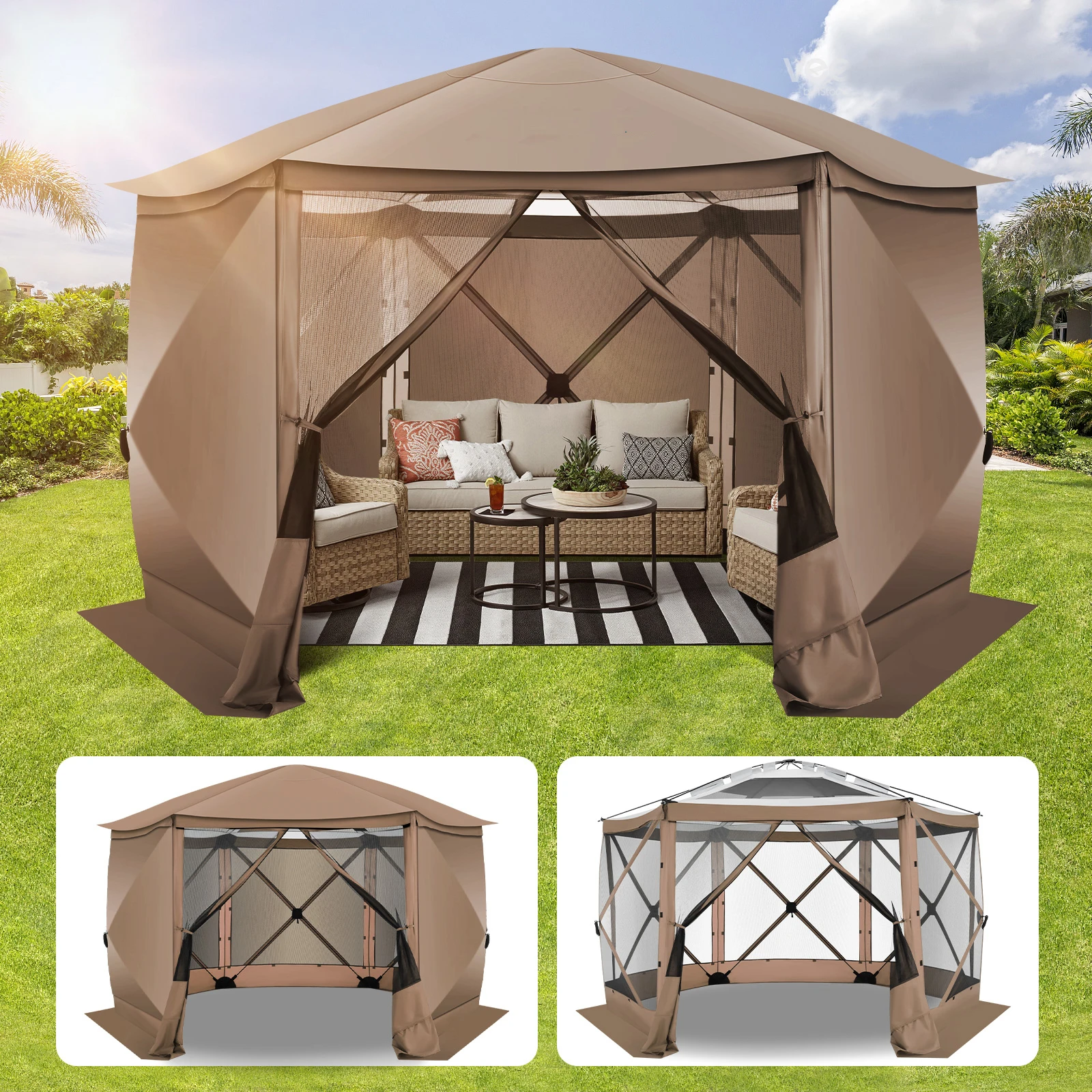 Pop up Gazebo Screen Tent Screen House for Camping, 12x12ft Camping Gazebo Outdoor Screened Gazebo with Sidewalls, Portable Hub