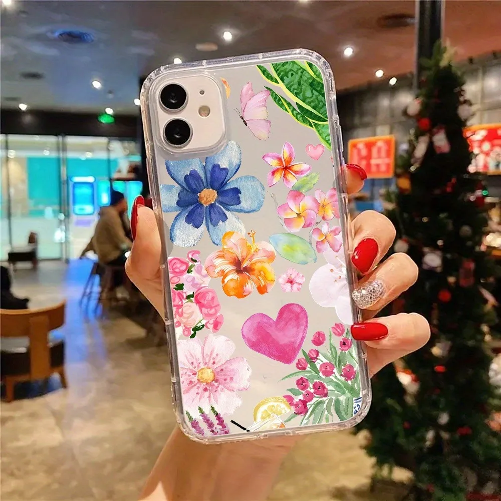Casing Ponsel Transparan Cantik Hati Bunga Merah Muda Cocok untuk iPhone 17 16 11 12 13 14 15 Pro Max XS X XR 7 8 Plus Sampul Bening