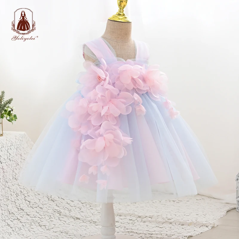 

Yoliyolei Summer Gown Baby Dresses First Birthday Flower Toddler Girl Clothes ChildrenTulle Girl Kid's Dress For Party Casual