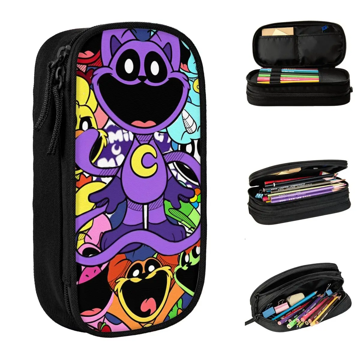 cartoon catnap sorrindo catters lapis cases pen box para estudante grande bolsa de armazenamento escola zipper acessorios 01