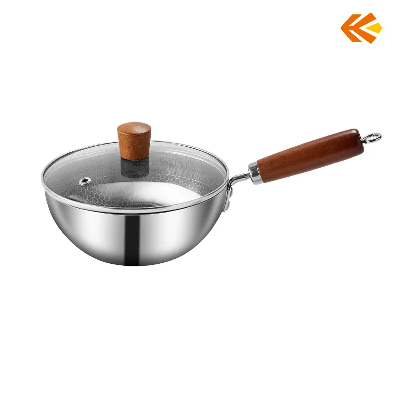 

yjq three-layer fried noodle pot non-stick milk pot with lid wooden handle anti-scalding 20/24CM
