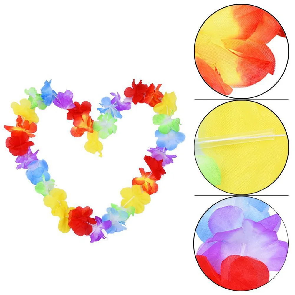 12pcs Colorful Hawaiian Leis Necklace Flower Garland Tropical Luau Party Favors Beach Hula Costume Accessory(Two-tone Sunflower)