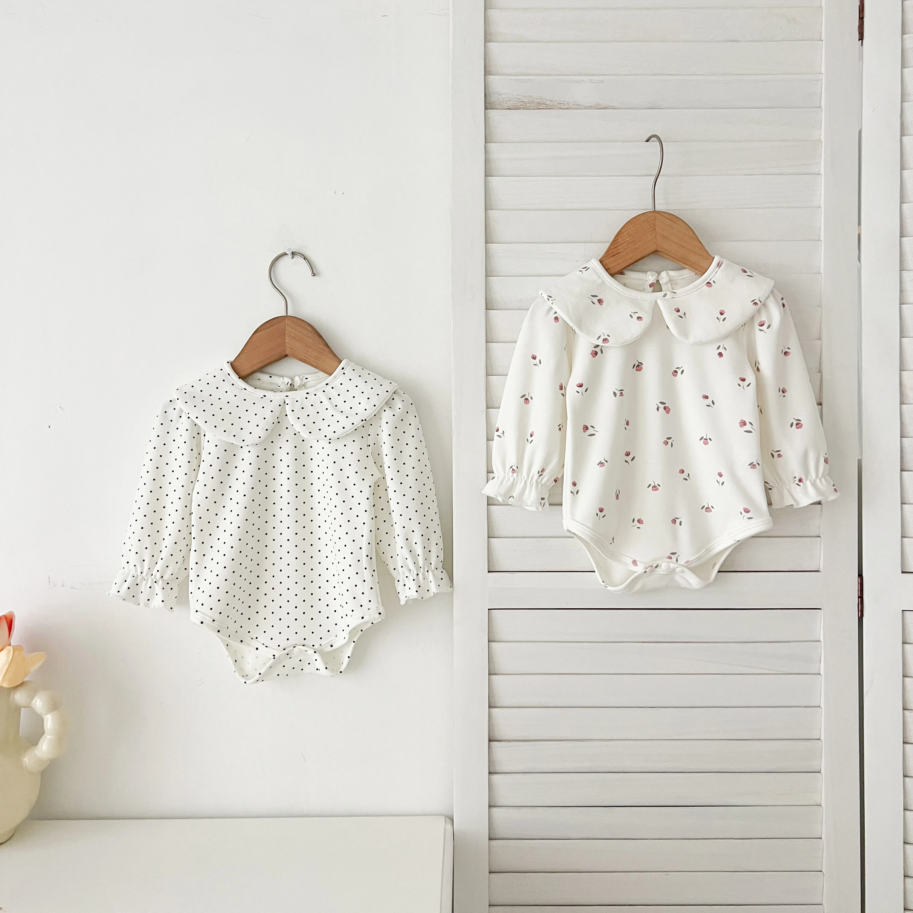 Herbst 0-24M Baby Mädchen Kleidung Kleinkind Baby Jungen Mädchen Strampler Weiß Infant Baby Mädchen Overall Frühling blume Punkte Baumwolle Strampler – Detail 7