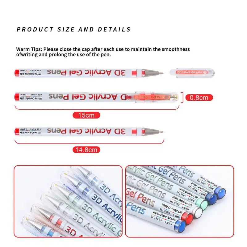 أقلام جل أكريليك ثلاثية الأبعاد 1.0 مللي متر أقلام طلاء جل أكريليك حبر سريع الجفاف 36 لون لوازم فنية أدوات مكتبية لبطاقة الكتابة السلسة