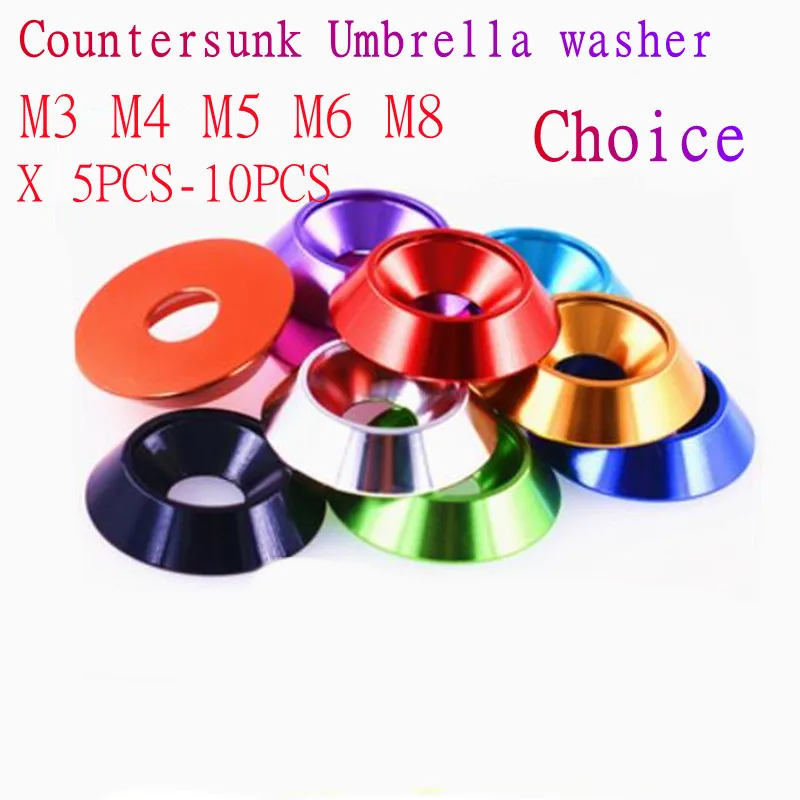 5-10pcs M3 M4 M5 M6 M8 Aluminum Colourful Countersunk Umbrella Flat Screw Concave Conical Decorative Groove Washer