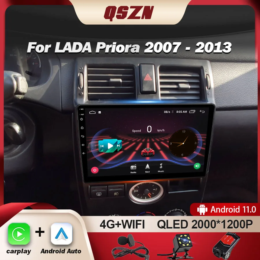 QSZN  2K QLED Car Radio For LADA Priora 2007 - 2013 Multimedia Video Player GPS 4G Carplay Android 12 Autoradio Head Unit Stereo