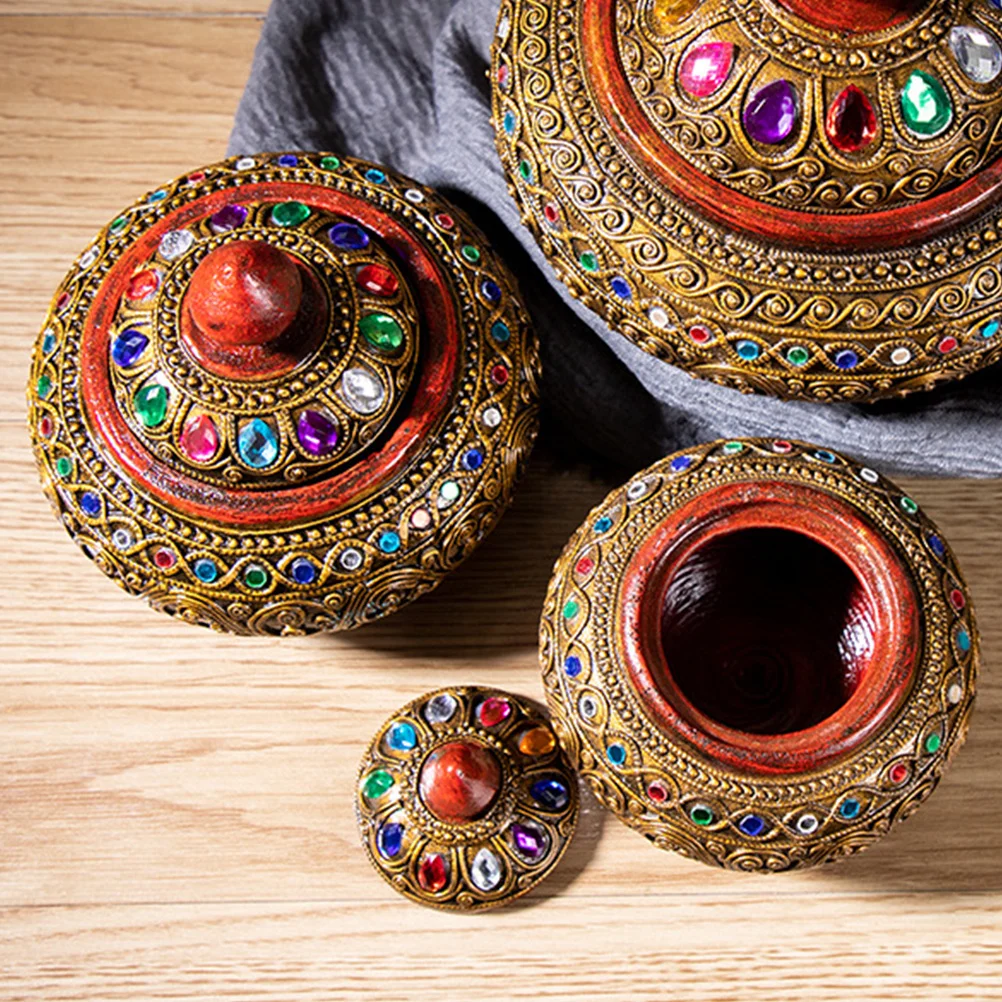 

Wooden Candy Box Thai Style Glass Craft Large Capacity Jewelry Storage Organizer For Ring Earring Vintage Small Chest