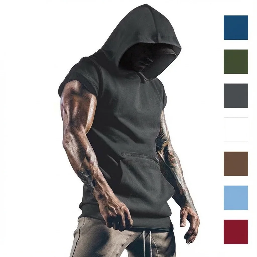 Solid Color 2025 Brand New Men's Tank Tops Vest Sleeveless Tees For Male Hooded Man Vests Tops Hip Hop Men Tank Top T shirt ﻿
