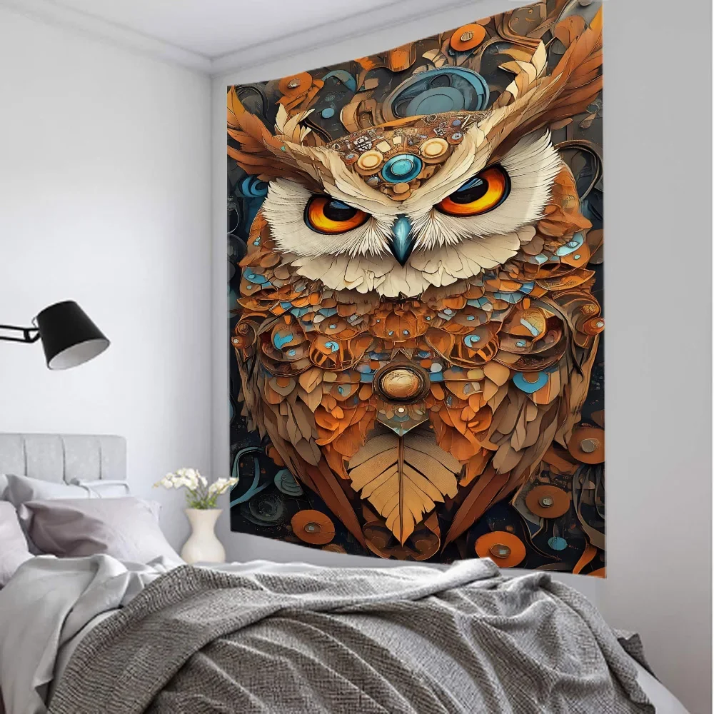 Colorful psychedelic owl tapestry Bohemian hippie art science fiction room decoration Wizardry home wall art decoration blanket