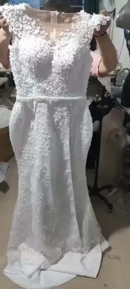 Customized Customize Cap Sleeve Plus Size African Mermaid Wedding Dresses With Detachable Skirtv Pearl Beaded Wedding Dress 2024