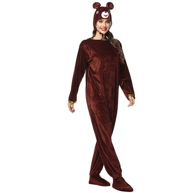 

New Female Halloween Cosplay Animal Hooded Onesie Brown Bear Costume Holiday Party Cosplay Animal Jumpsuit Home Warm Fancy Dress