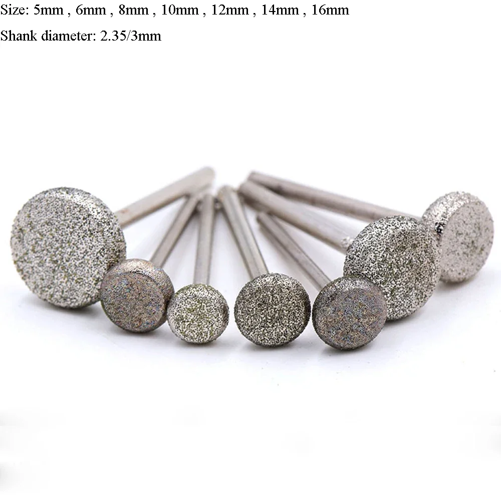 

5PCS 5-16mm Flat Round Diamond Burr Grinding Engraving Bit 2.35/3mm Shank for Dremel