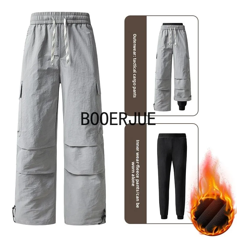 Men Detachable 3-in-1 Tactical Cargo Pants Fleece Lined Windproof Waterproof Hiking Camping Trousers  Autumn Winter Warm Pants