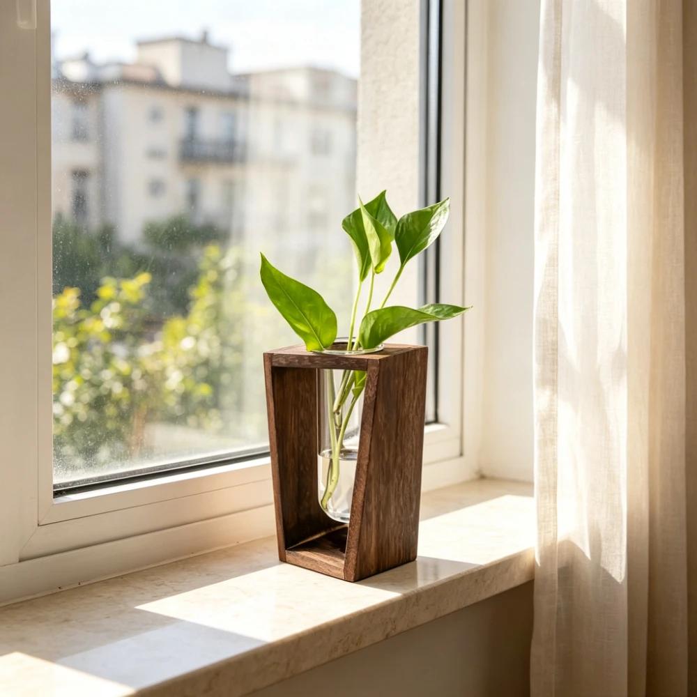 Creative Test Tube Glass Vase Hydroponic Green Plant Propagation Vase with Wooden Stand Terrarium Office Home Desktop Decor