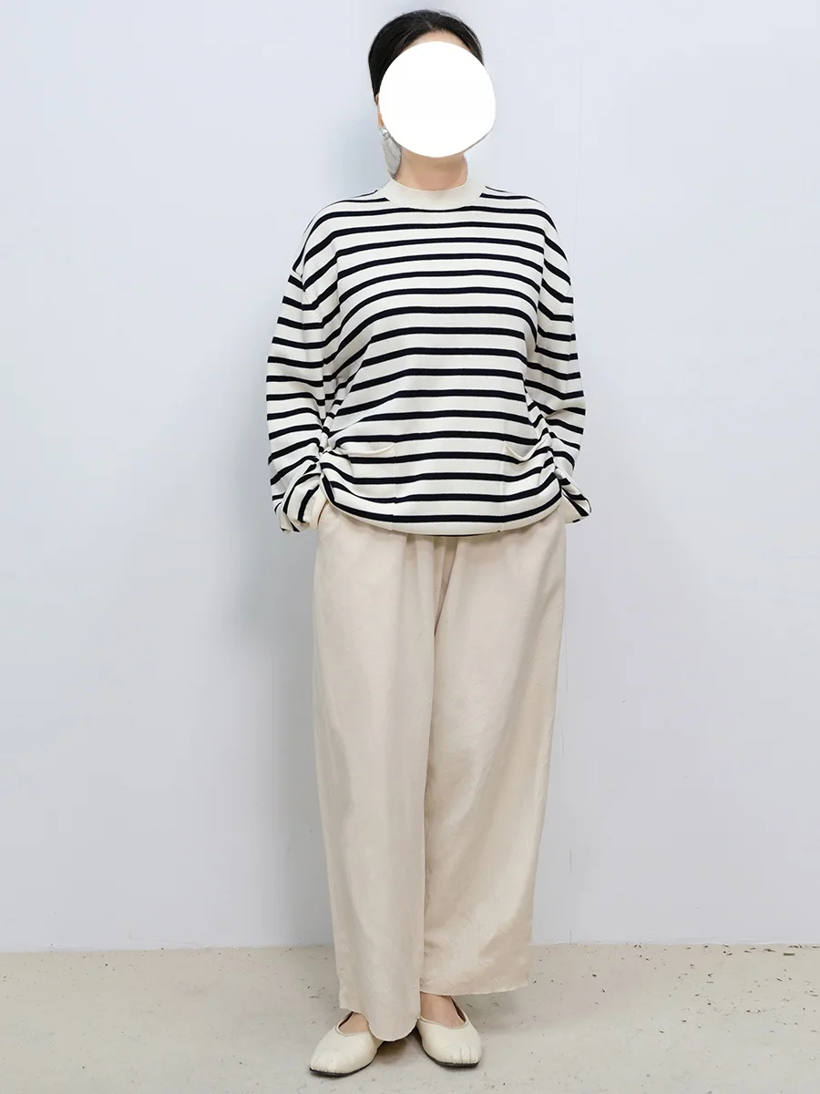 

Pure Wool Khaki Elastic Waist Casual Pants Faionable Versatile Spring Autumn New Sle High Waist Wide Leg Pants