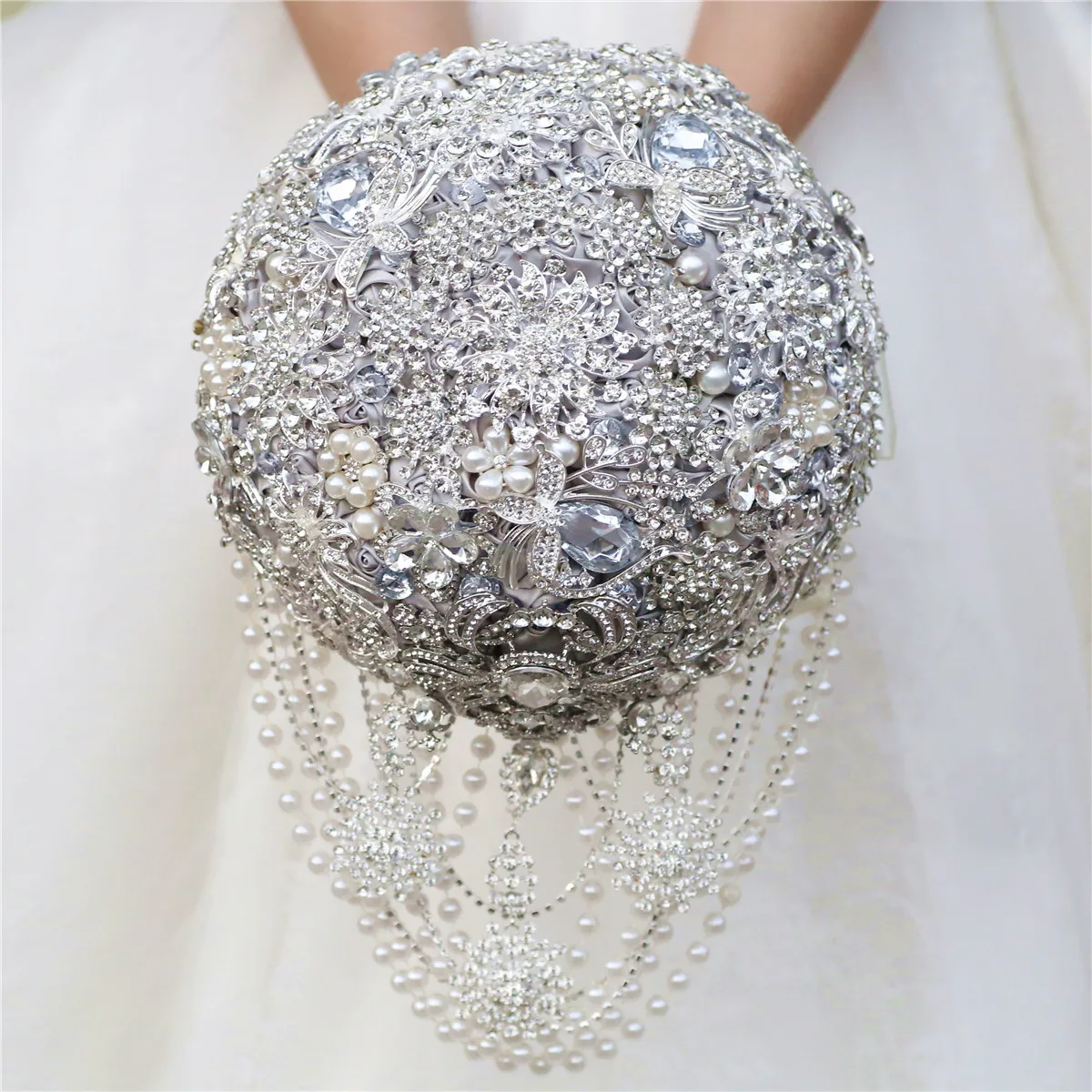 Wedding dress rhinestone jewelry hand bouquet luxury high-end fabric rose bridal bouquet hand flower finished product