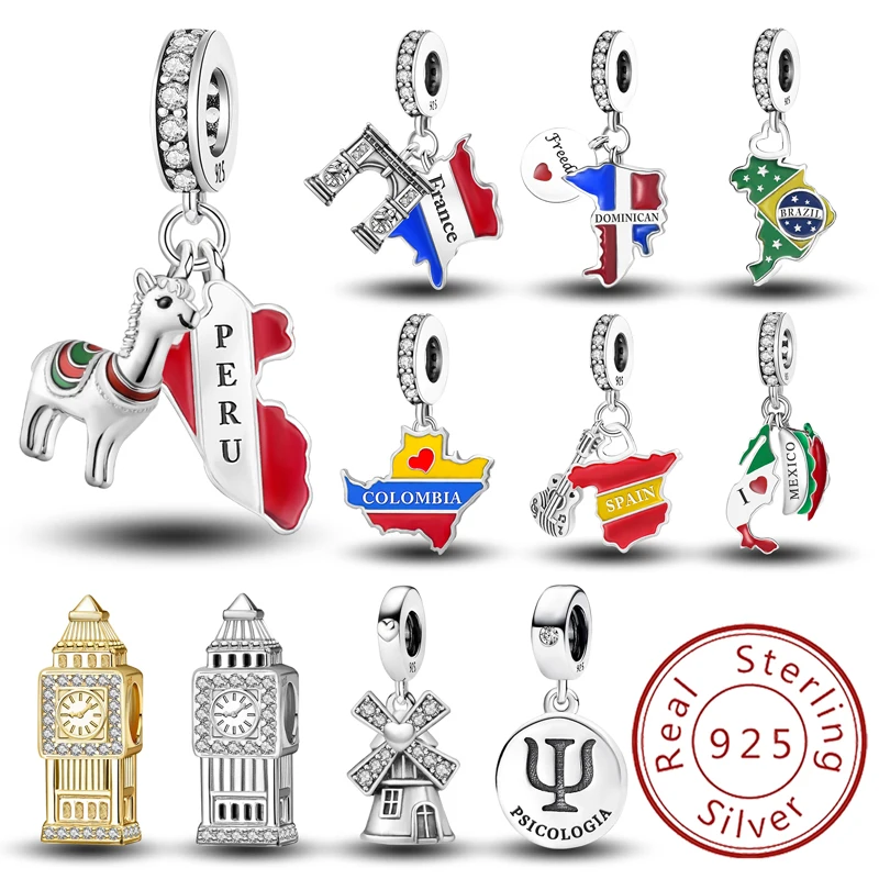 925 prata esterlina alpaca arco-íris série de viagem global charme grânulo diy pulseira fazendo presente de alta qualidade jóias finas
