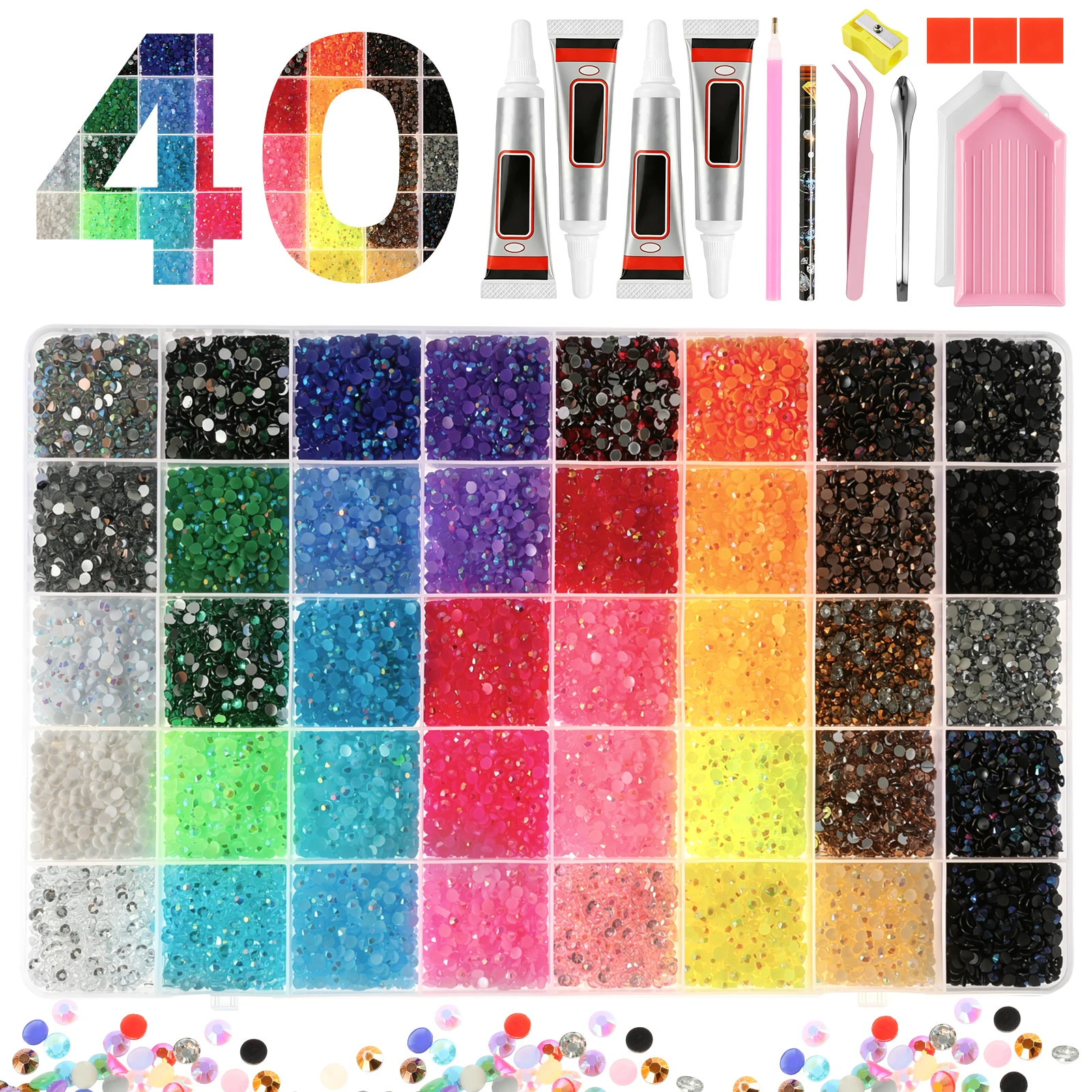 30/40 Colors 3 mm Jelly Flatback Resin Rhinestone Kit Colorful Flatback Gems Craft Set for Nail Art Phone Case Bag Embellishment