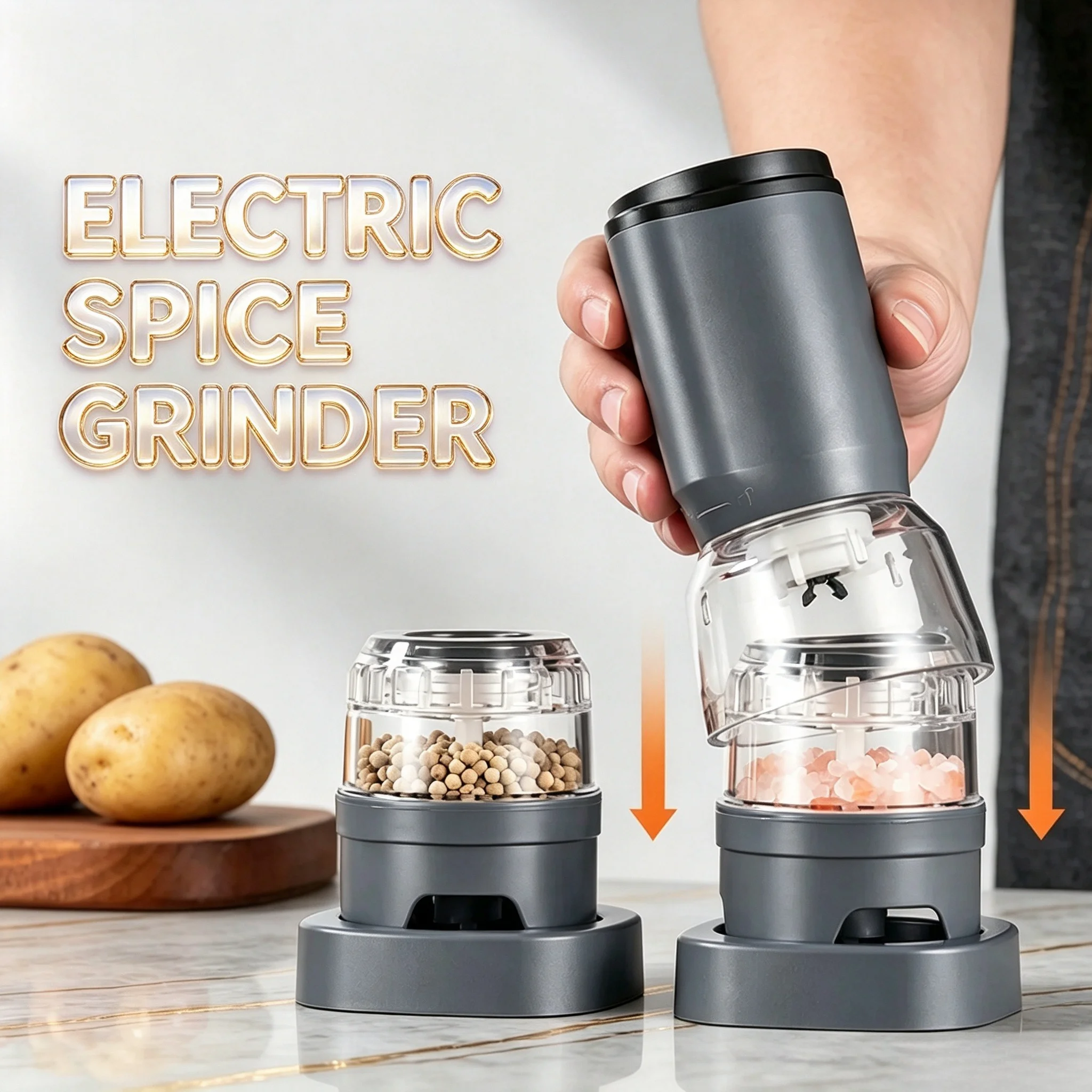 Electric Pepper Grinder Set Automatic Salt and Pepper Mills Rechargeable Adjustable Coarseness One-Handed Operation Grinder