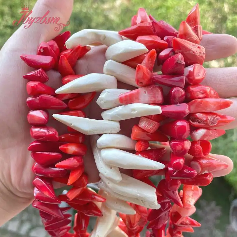 Stick Freefrom Red Pink White Coral Beads Natural Stone 15 inches for DIY Accessories Charms Necklace Bracelet Jewelry Making