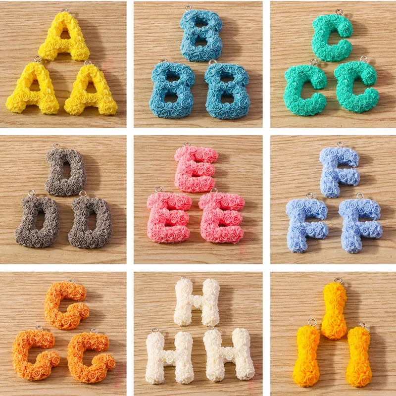 10pcs Colorful A-Z Alphabet Flower 26 Letters Charms Pendant for Jewelry Making Drop Earrings Necklace Keychains DIY Crafts Gift