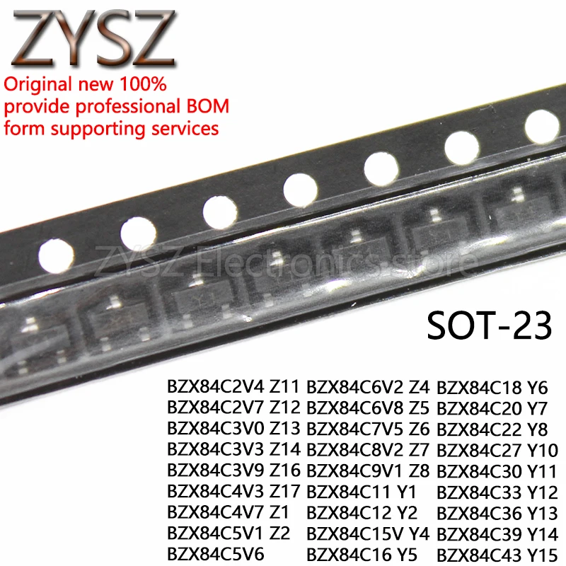 100Pcs SMD Zener Diode SOT-23 BZX84C2V4 Z11 BZX84C2V7 Z12 BZX84C3V0 Z13 BZX84C3V3 Z14 BZX84C3V9 Z16 BZX84C4V3 Z17 2.4V-39V IC