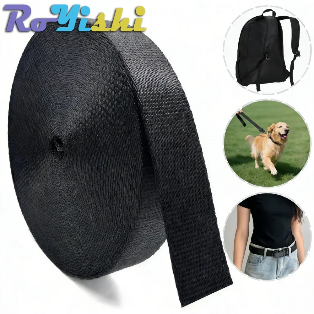 5 Yards 10–50 mm schwarzes Nylon-Gurtband, Rucksackgurt, Haustierhalsband, Sicherheitsgurt, Band, Tasche, Kleidung, DIY-Nähzubehör
