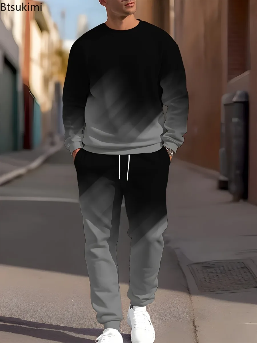 Fashion 3D Printed Men's 2-piece Sets 2025 Autumn Winter Long Sleeve Tracksuits for Men Simple Casual Hoodies Sweatpants Outfits