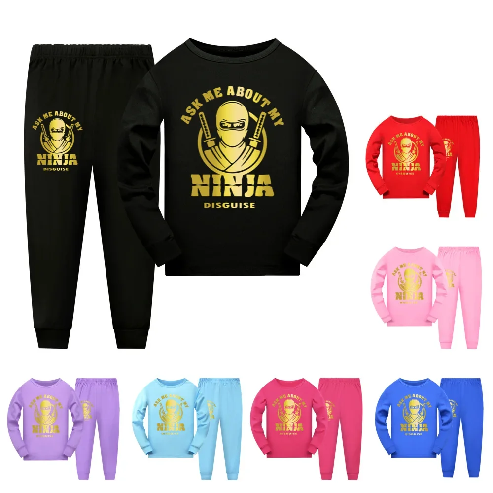 

NINJA KIDZ Kid Pajama Set Baby Girls Tracksuit Polyester Child Clothes Boy Long Sleeve T Shirt Pants Suit Sleepwear 4-14 Yrs